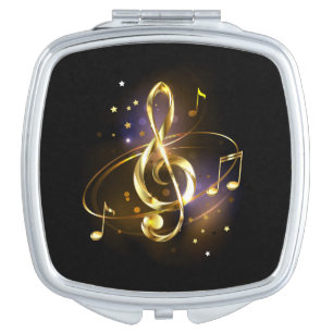 Gold Treble Clef Music Compact Mirror