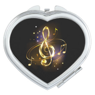 Gold Treble Clef Music Compact Mirror