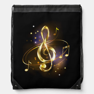 Gold Treble Clef Music Drawstring Bag