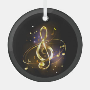 Gold Treble Clef Music Glass Ornament
