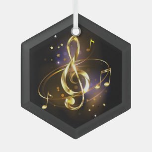 Gold Treble Clef Music Glass Ornament