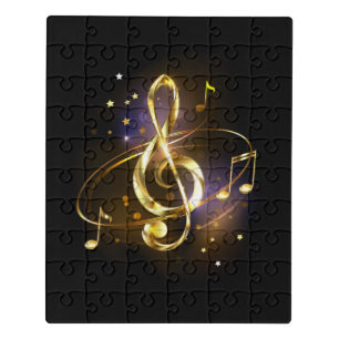 Gold Treble Clef Music Jigsaw Puzzle