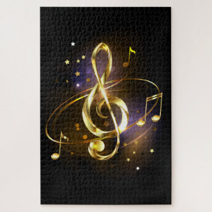 Gold Treble Clef Music Jigsaw Puzzle