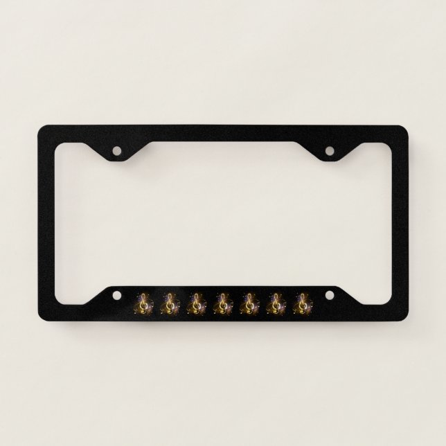 Gold Treble Clef Music License Plate Frame (Front)