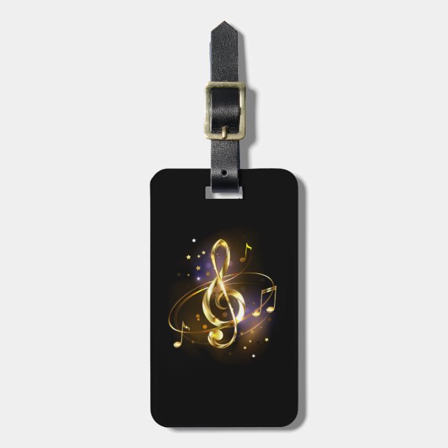 Gold Treble Clef Music Luggage Tag (Front Vertical)