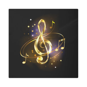 Gold Treble Clef Music Metal Print