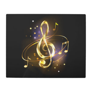 Gold Treble Clef Music Metal Print