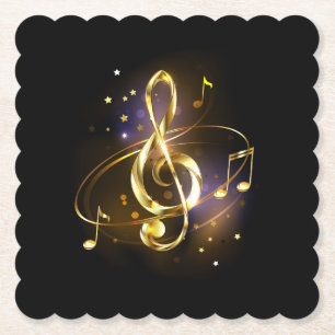 Gold Treble Clef Music Paper Coaster