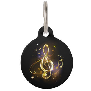 Gold Treble Clef Music Pet ID Tag