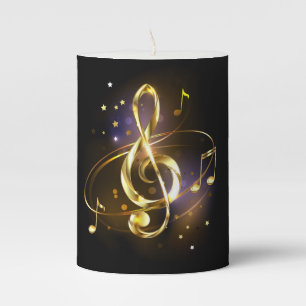 Gold Treble Clef Music Pillar Candle