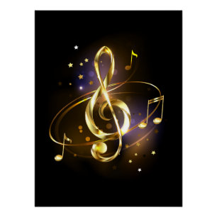 Gold Treble Clef Music Poster