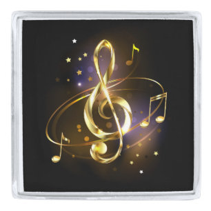 Gold Treble Clef Music Silver Finish Lapel Pin