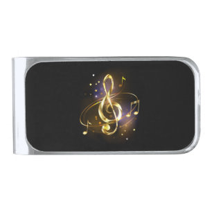 Gold Treble Clef Music Silver Finish Money Clip