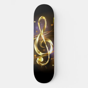 Gold Treble Clef Music Skateboard