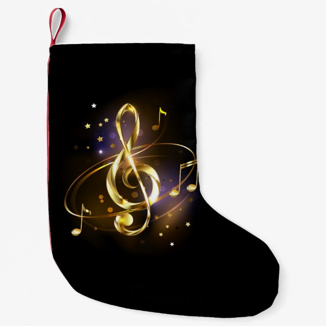 Gold Treble Clef Music Small Christmas Stocking (Front)