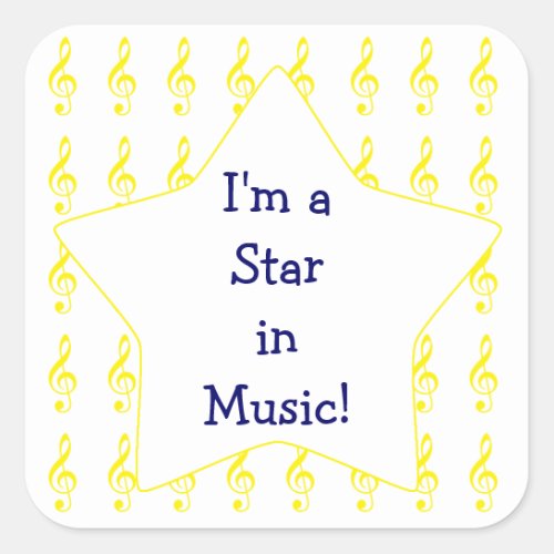 Gold Treble Clef Music Star Square Sticker