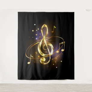 Gold Treble Clef Music Tapestry
