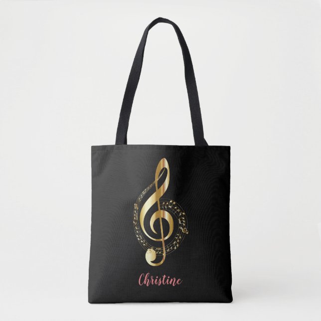 Gold Treble Clef Music Tote Bag (Front)
