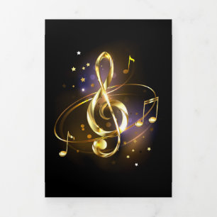 Gold Treble Clef Music Tri-Fold Program