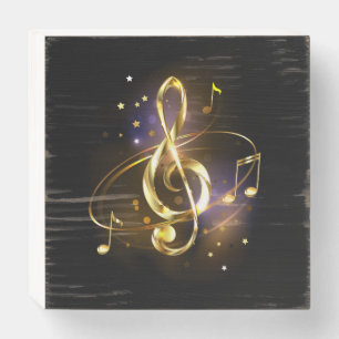 Gold Treble Clef Music Wooden Box Sign