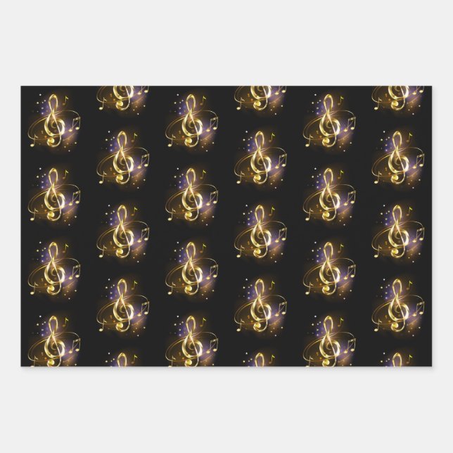 Gold Treble Clef Music Wrapping Paper Sheets (Front)