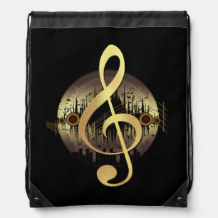 Gold Treble Clef Vinyl Record Music Lover Bold Drawstring Bag