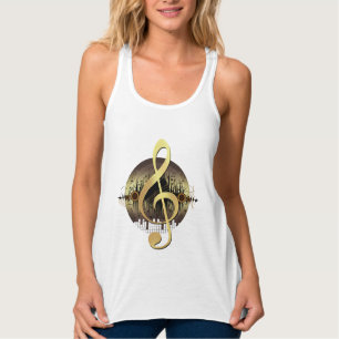 Gold Treble Clef Vinyl Record Music Lover Flowy Tank Top