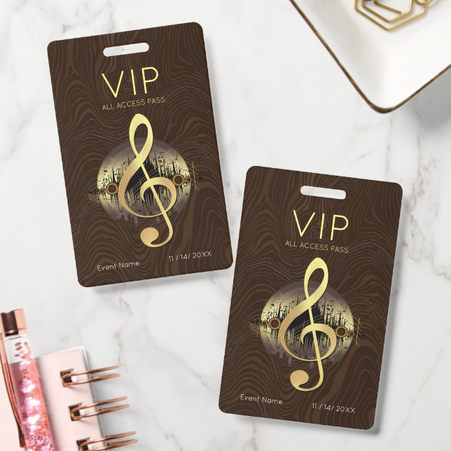 Gold Treble Clef VIP All Access Abstract Brown  Badge (Office)