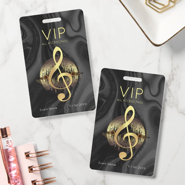 Gold Treble Clef VIP All Access Abstract Wave Badge (Office)