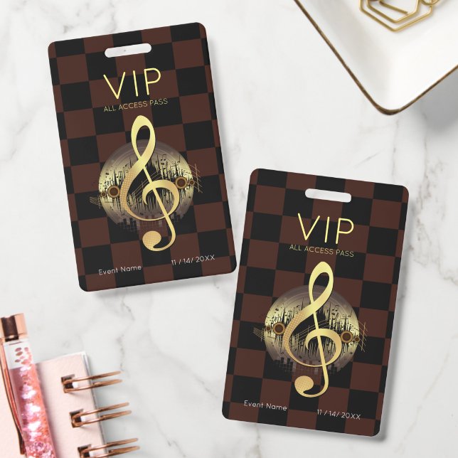 Gold Treble Clef VIP All Access Checkered Design Badge (Office)