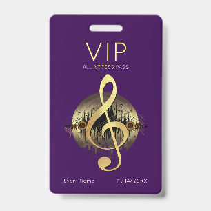Gold Treble Clef VIP All Access Deep Purple Luxury Badge