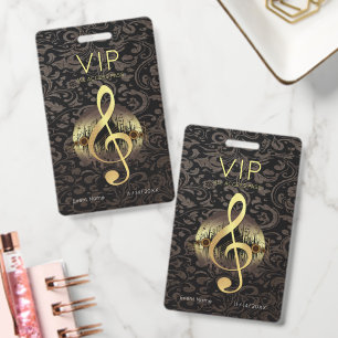 Gold Treble Clef VIP All Access Elegant Ornamental Badge