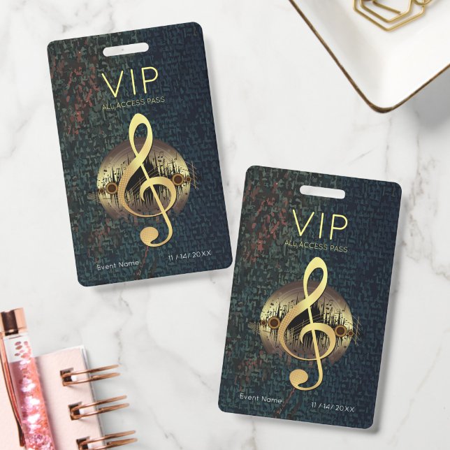 Gold Treble Clef VIP All Access Fiber Texture Badge (Office)