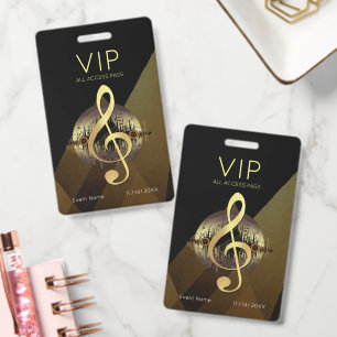 Gold Treble Clef VIP All Access Luxury Abstract Badge
