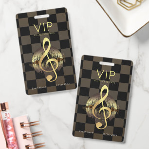 Gold Treble Clef VIP All Access Luxury Checkered Badge