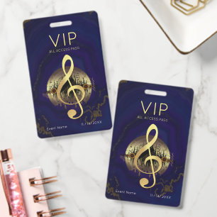 Gold Treble Clef VIP All Access Purple Marble Badge