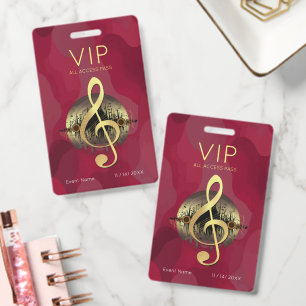 Gold Treble Clef VIP All Access Red Abstract Badge