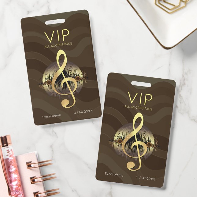 Gold Treble Clef VIP All Access Warm Abstract Wave Badge (Office)