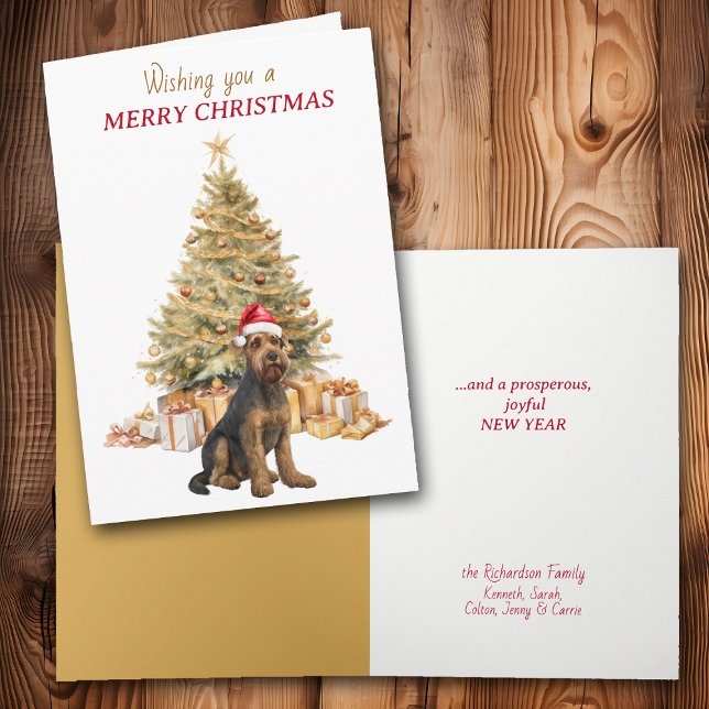 Gold Tree Airedale Terrier Dog Christmas Card (Creator Uploaded)