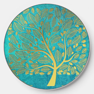 Gold Tree and Leaves Reflection on Turquoise Blue  Wireless Charger