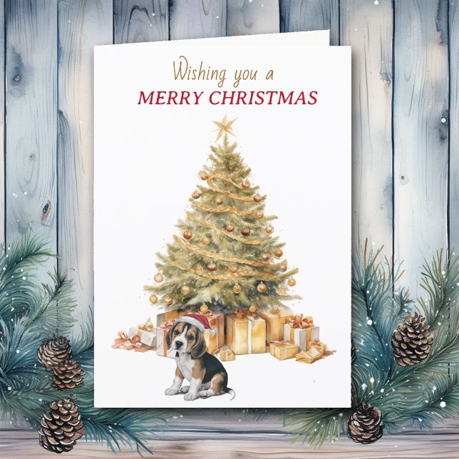 Gold Tree Beagle Puppy Christmas Card (Creator Uploaded)