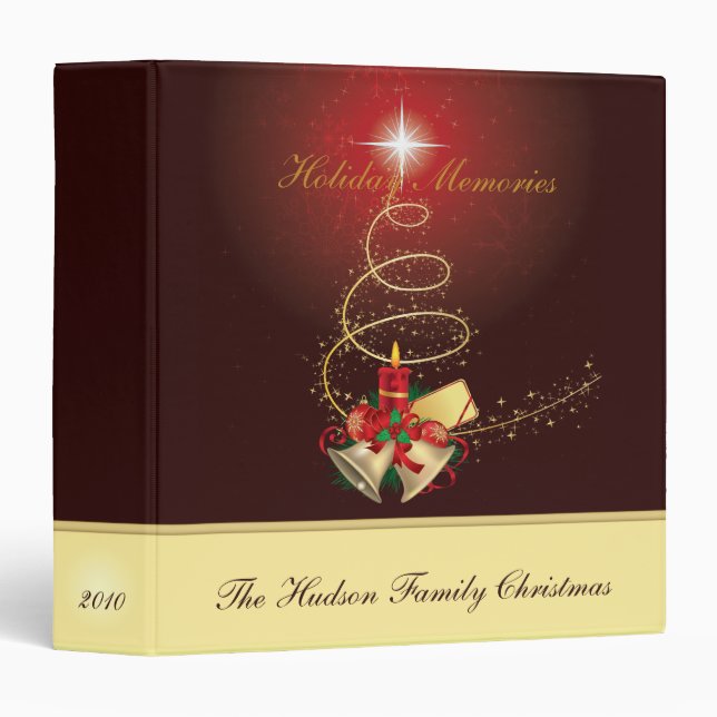 Gold Tree, Bells & Holly Christmas Album Binder (Front/Spine)