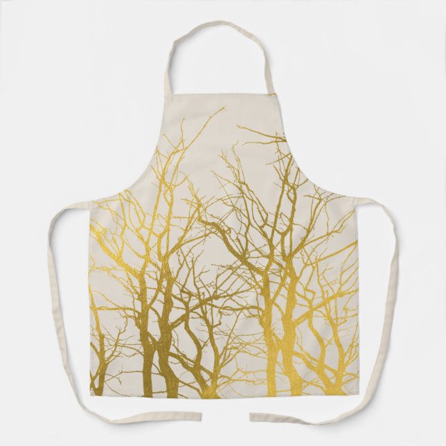 Gold Tree Branches Pattern Beige Background  Apron (Front)