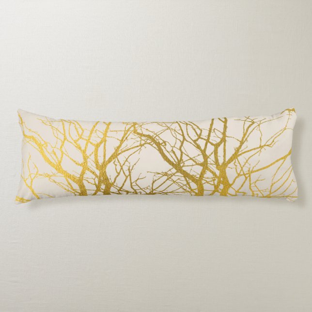 Gold Tree Branches Pattern Beige Background Body Pillow (Front)