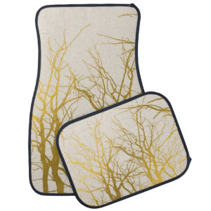 Gold Tree Branches Pattern Beige Background Car Floor Mat