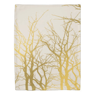Gold Tree Branches Pattern Beige Background Duvet Cover