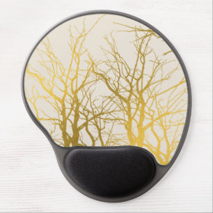 Gold Tree Branches Pattern Beige Background Gel Mouse Pad