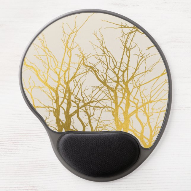 Gold Tree Branches Pattern Beige Background Gel Mouse Pad (Front)