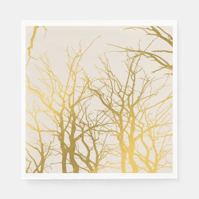 Gold Tree Branches Pattern Beige Background  Napkins (Front)