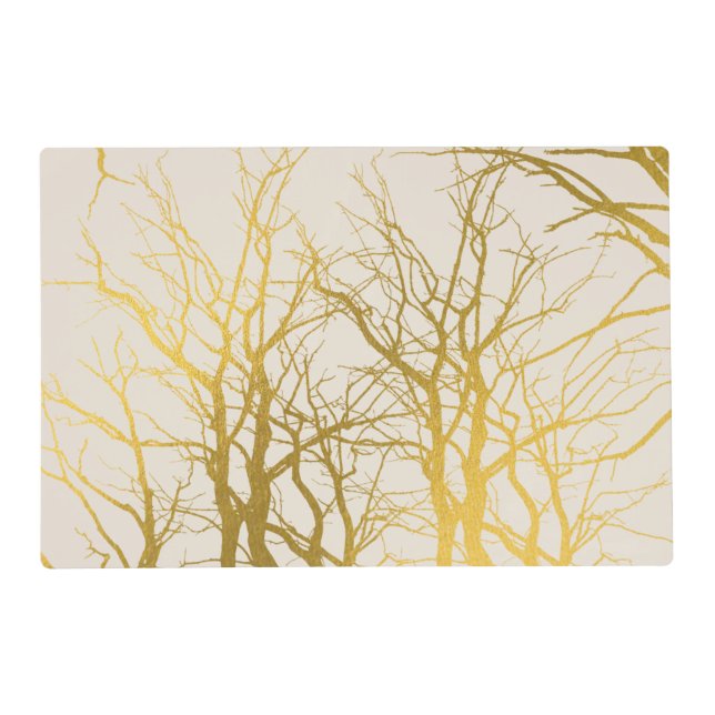 Gold Tree Branches Pattern Beige Background  Placemat (Front)